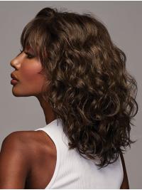 Long Brown Curly Wig with Bangs – 16" Stylish and Natural Look