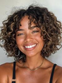 African American Style Mid-Length Wig – Synthetic, Curly Chin-Length Design