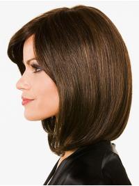 Shoulder-Length Straight Bob Wig – 100% Hand-Tied Brown Human Hair for Women
