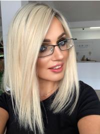 Blonde Human Hair Wigs – 14” Straight Style Soft & Realistic Long Wig