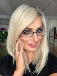 Blonde Human Hair Wigs – 14” Straight Style Soft & Realistic Long Wig