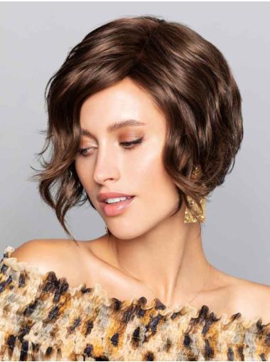 Brown Synthetic Monofilament Wig – Short Wavy Style for Everyday Elegance
