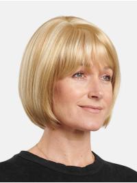 Remy Human Hair Wig – 10" Blonde Straight, Chin Length, Hand-Tied
