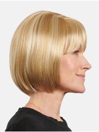 Remy Human Hair Wig – 10" Blonde Straight, Chin Length, Hand-Tied