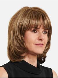 Shoulder-Length Straight Blonde Wig – 100% Hand-Tied Human Hair with Bangs