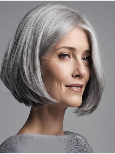 Monofilament Short Bob Wig – 10” Straight Grey Hair, Chin-Length Style