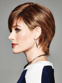 Short Straight Human Hair Wig – 8" Auburn Monofilament with Bangs