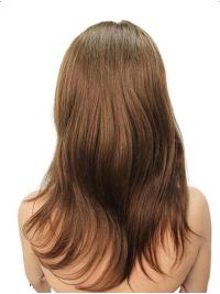 100% Hand-Tied Long Brown Wig – Straight Human Hair Without Bangs