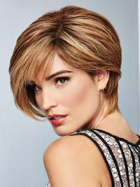 8" Ombre/2 Tone Straight Short 100% Hand-Tied Layered Human Hair Wig