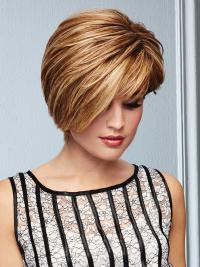 8" Ombre/2 Tone Straight Short 100% Hand-Tied Layered Human Hair Wig