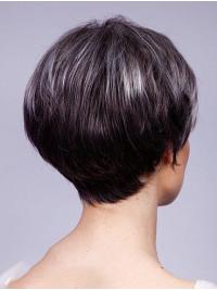 Short 6" Straight Grey Remy Human Hair Wigs for Women