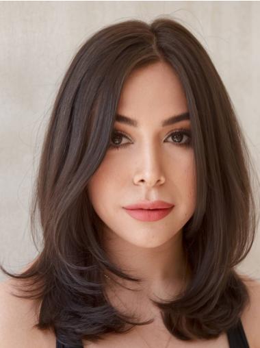 Layered 14" Brown Lace Front Wig – Straight Shoulder-Length Hair for Everyday Beauty