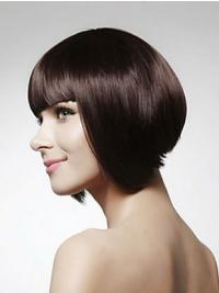 Chin-Length Straight Black Bob Wig – Human Hair Capless Design
