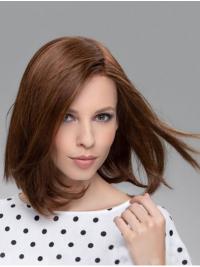 12" Straight Brown Remy Human Hair Wig – Medium Length, No Bangs