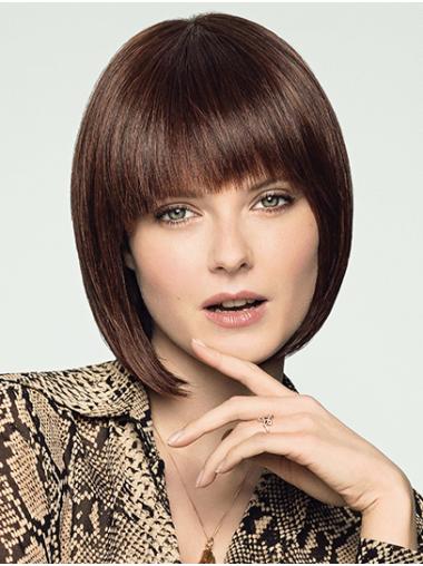 Hand-Tied 10" Brown Bob Wig – Chin Length, Natural Human Hair Style