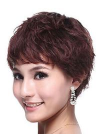 Fashion Wavy Auburn Wig – Capless Design, Natural Human Hair