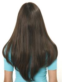 Long Straight Brown Wig – No Bangs, Fashionable Style, 100% Human Hair