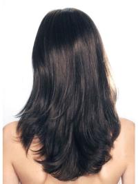New Black Human Hair Wig – 16 Inch Long Straight Style, Soft & Realistic