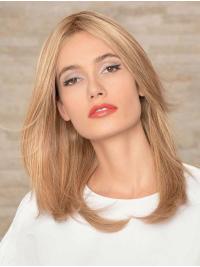 Best Blonde Straight 16Inch Human Wigs Without Bangs for Women Long