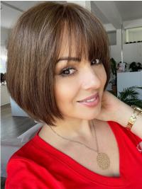 10" Straight Brown Bob Fashion Hand-Tied Human Hair Wigs