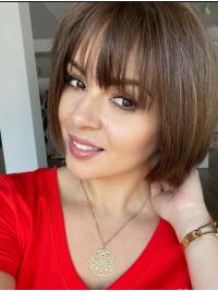 10" Straight Brown Bob Fashion Hand-Tied Human Hair Wigs