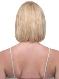 Blonde 12-Inch Straight Chin-Length Hand-Tied Human Hair Wig No Bangs