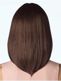 Cheap 14" Brown Shoulder-Length Human Hair Wig – No Bangs for Effortless Style