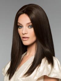 100% Hand-Tied Brown Human Hair Wigs – 16" Straight Long Style No Bangs