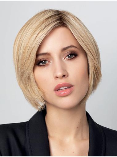 Blonde Bob Wig – Chin-Length Straight Human Hair with Monofilament Cap