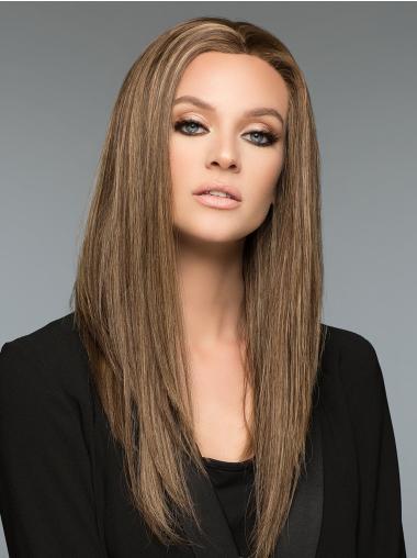 Blonde 18-Inch Straight Wig – Long Human Hair Without Bangs