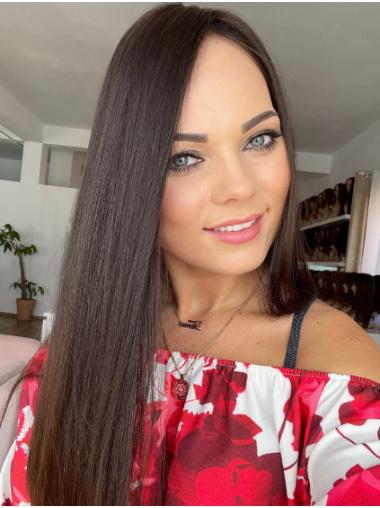 22 Inch Brown Straight Human Hair Female Wigs – No Bangs