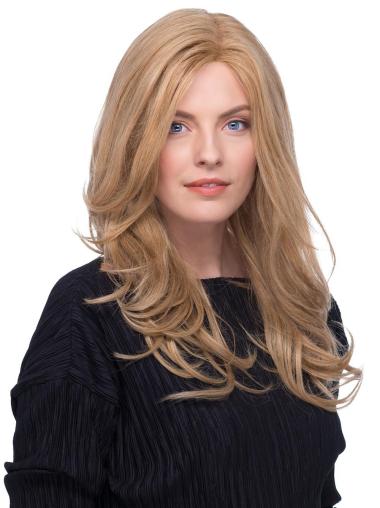 Blonde 17" Wavy Human Hair Wig Long – 100% Hand-Tied with Bangs