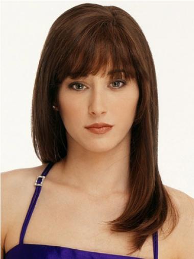 16 Inch Long Human Hair Wig – Straight Style with Bangs, Fabulous Look