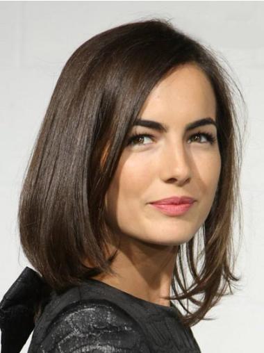 Suitable Shoulder Length Brown Human Hair Wigs with Bangs – Monofilament Cap