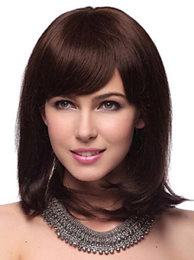 Straight Shoulder-Length Wig – 12 Inch Auburn Human Hair Capless
