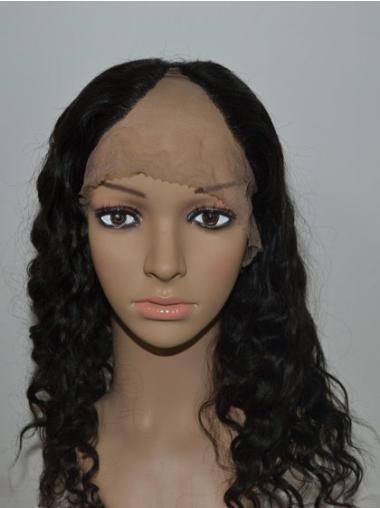 18" Long Curly Black Wig – High Quality 100% Human Hair