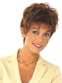 Modern Brown Wavy Boycut Wig – Cropped Style, Full Human Hair