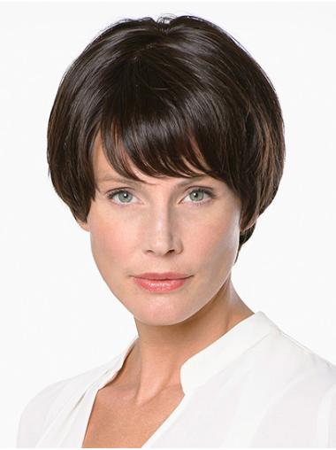8" Straight Short Brown Wig – Remy Human Hair With Bangs