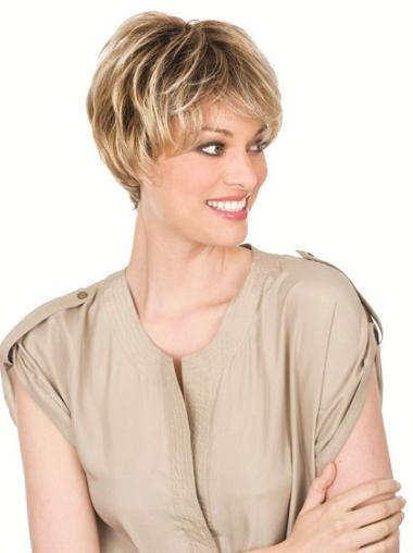 Blonde Wavy Layered Cropped Synthetic Wigs – Capless Cap
