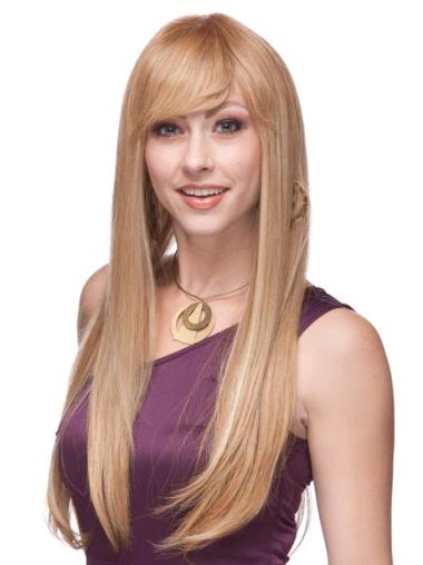Long Straight Blonde Wig With Bangs – Stylish Human Hair