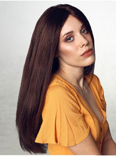 Long Brown Wig for Women – 100% Hand-Tied Human Hair 18"