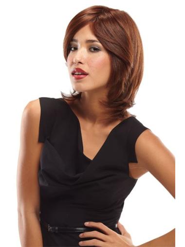 Auburn Wavy Shoulder Length Wig – Stylish Layered Human Hair