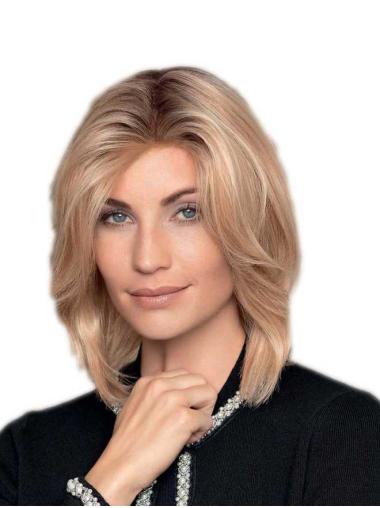 Layered Straight Blonde Wig – 12 Inch, Good Hand-Tied Real Hair