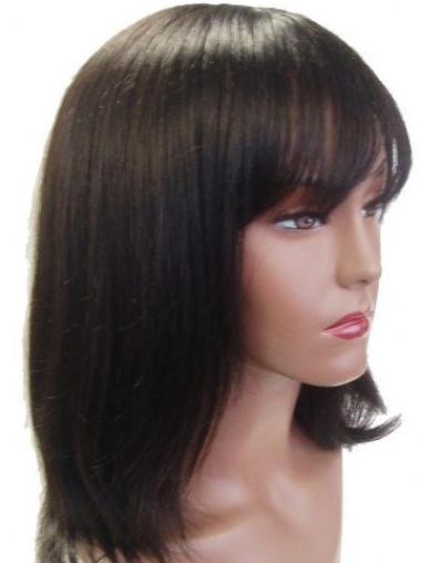 Affordable Brown Straight Human Hair Wig – Capless Shoulder Length