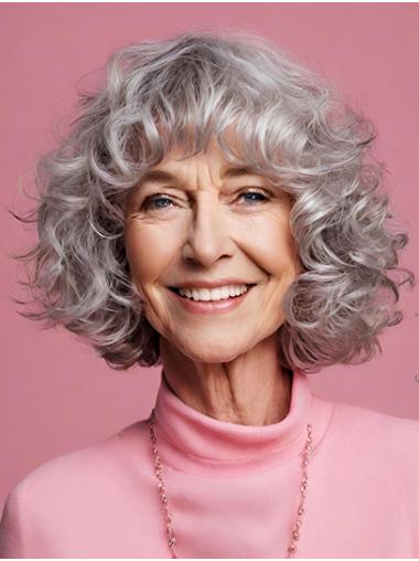 Chin-Length Curly Bob Wig – Grey Monofilament Wig for Women