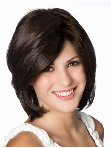 Straight Chin-Length Wig – Black Real Human Hair, Lace Front Design