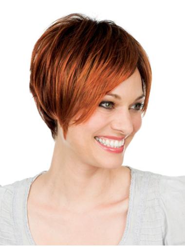 Hand-Tied 14" Auburn Bob Wig – Straight Shoulder Length, Remy Human Hair