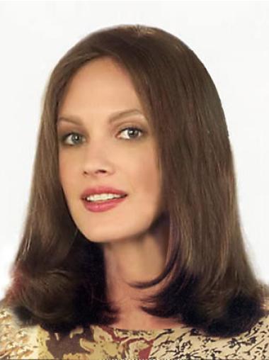 Shoulder Length Brown Straight Remy Human Hair Wig Lace Front