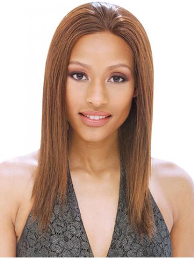 16" Brown Straight Wig – Long Natural for Black Women