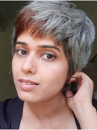 Synthetic 6" Grey Boycut Wigs – Straight Lace Front for a Chic, Modern Look